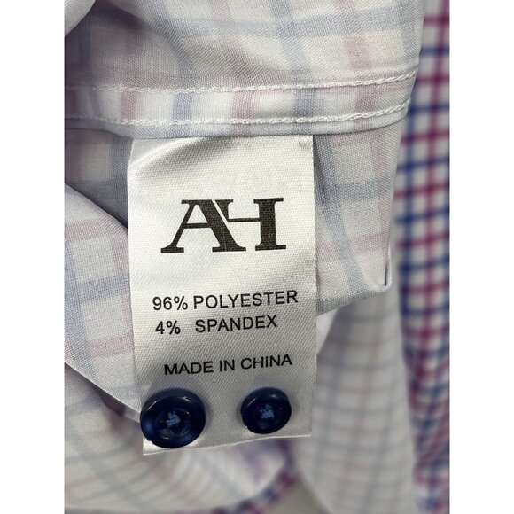 AH Men's White Purple/Pink Plaid 4-Way Stretch Button Down Shirt NWT XXL - Picture 5 of 6